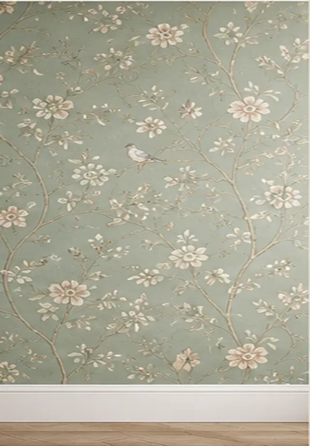 Finished wall after wallpaper preparation and installation